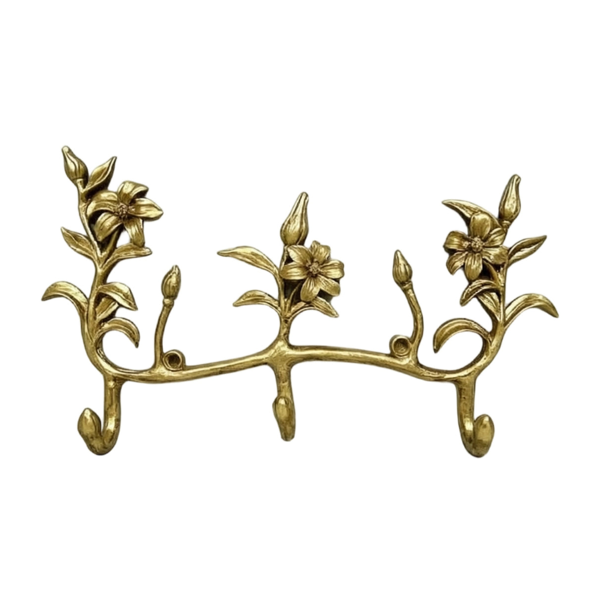 Floral Hook Rack Golden Finish Wall Hanger with Hooks Space-Saving for Entryway
