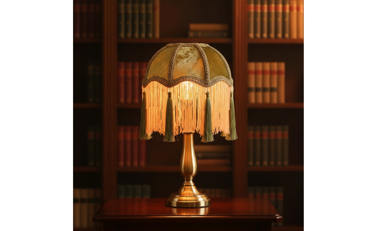 Lampshade with Fringe Vintage Lampshade with Tassels Olive Green Table Lamp Shade for Bedroom, Bedside, Tea Room