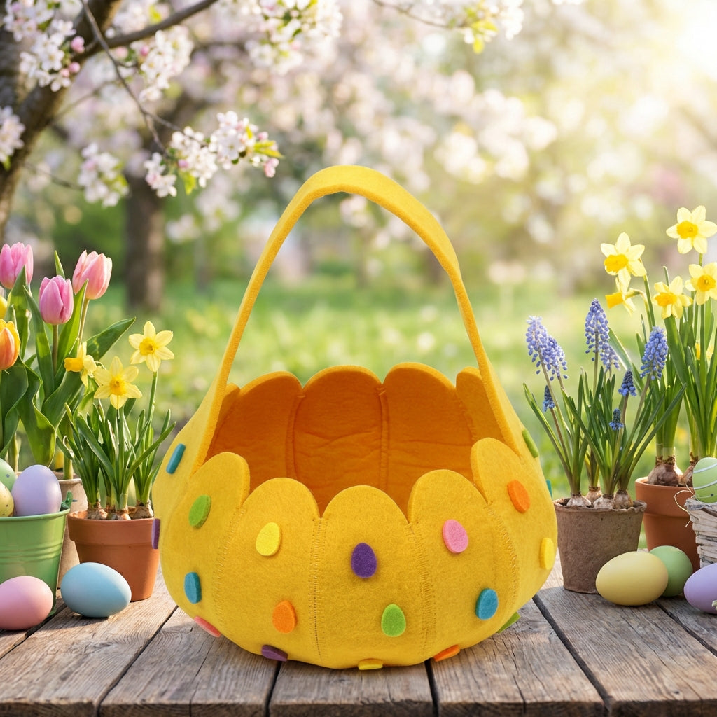 Textile Easter Basket Handheld Cartoon Candy Basket Lightweight Easter Egg Search Bag for Children, Young Children, Home Decoration