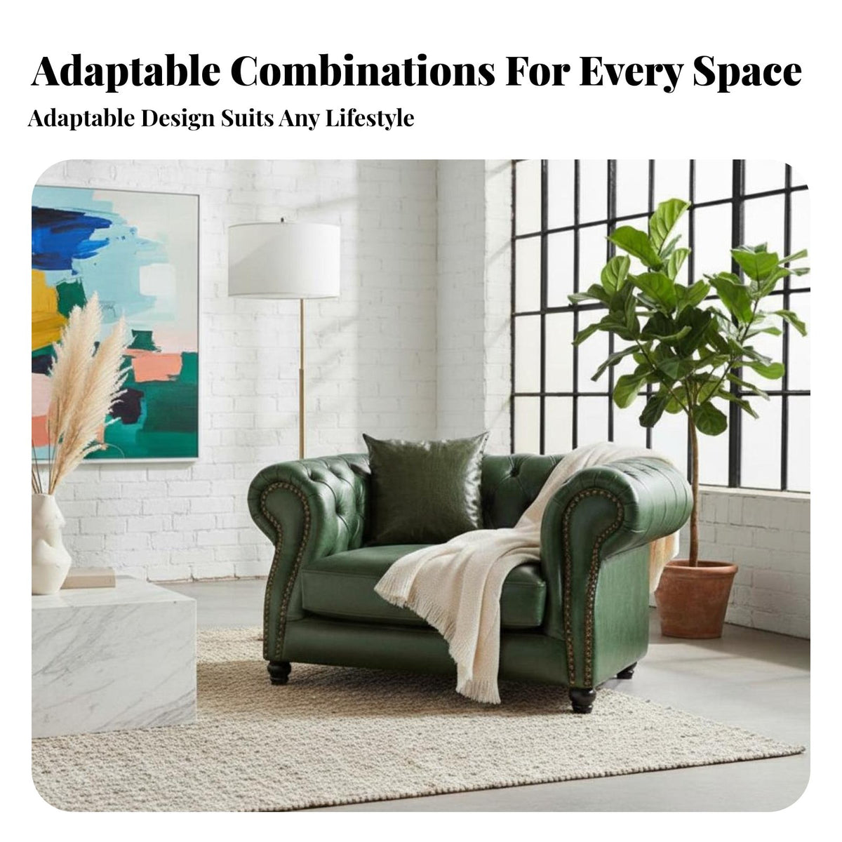 Genuine Leather emerald Button-Tufted Sofa Oil Wax Finish Button-Tufted Settee Vintage design Living Room Furniture timeless outline for Interior Designers, Apartment Dwellers, spirits Bar, Hotel Lobby, Office, Bedroom