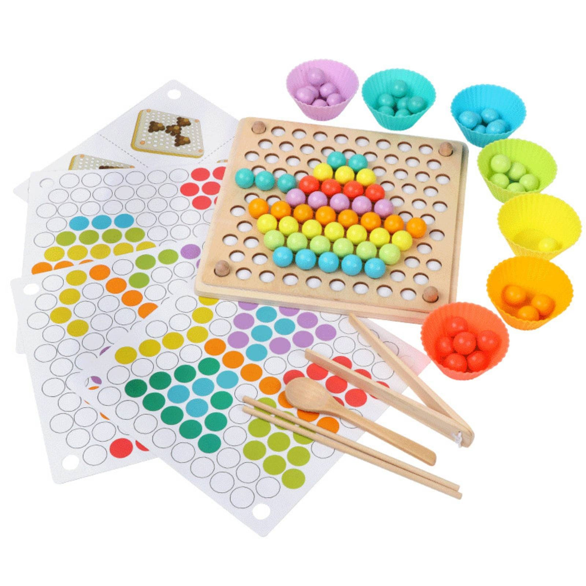 Bead Pick-up Toy Child-Centered Wooden Bead Game Color Matching Board Game for Kindergarten
