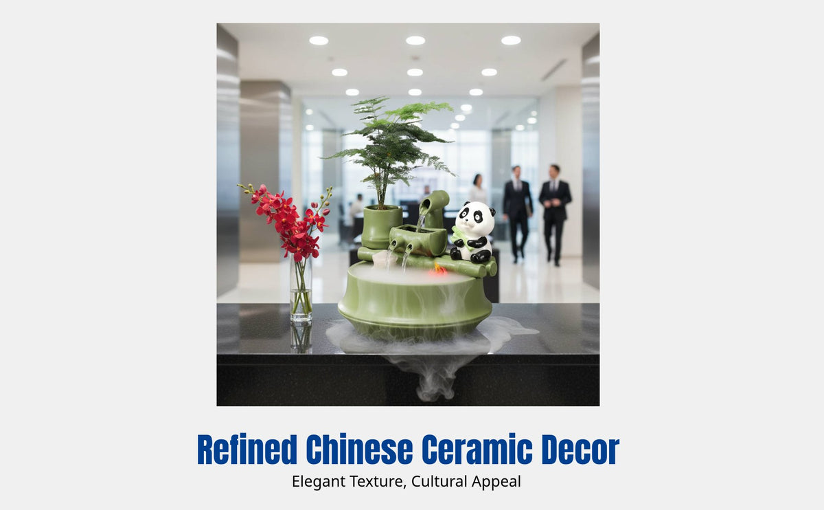 Ceramic Lotus Flowing Water Decor, Desktop Feng Shui Accent, Office Living Room, Modern Minimalist Style