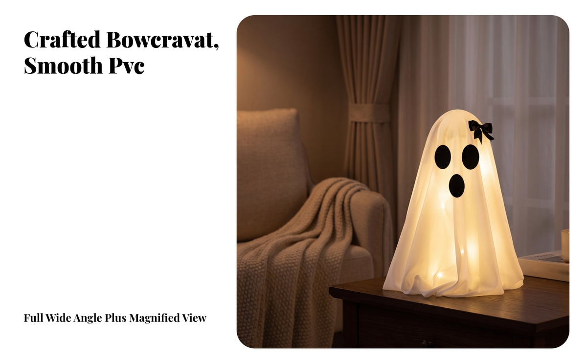 Halloween Standing Specter Figure | Simple Black Oval FaceFlowing Cloth Shape, specter with Hat, for Tabletop