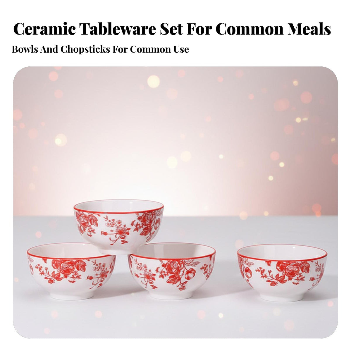 Ceramic Bowl and Chopsticks Set, Red Festive Tableware, Gift Box for Home, Thanksgiving, Family Gathering