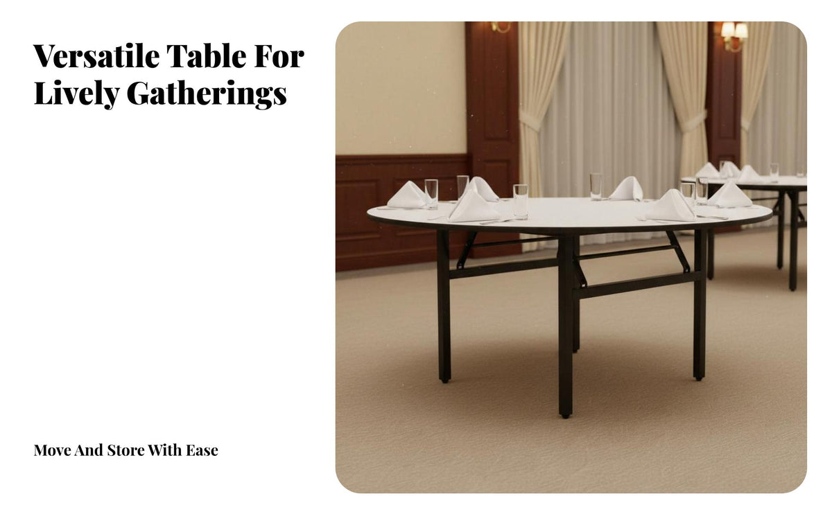 Large Round Folding Table Foldable Design Round Folding Table Space-Saving for Restaurant Owners, Hotel Managers, Restaurants, Banquets, Indoor Events