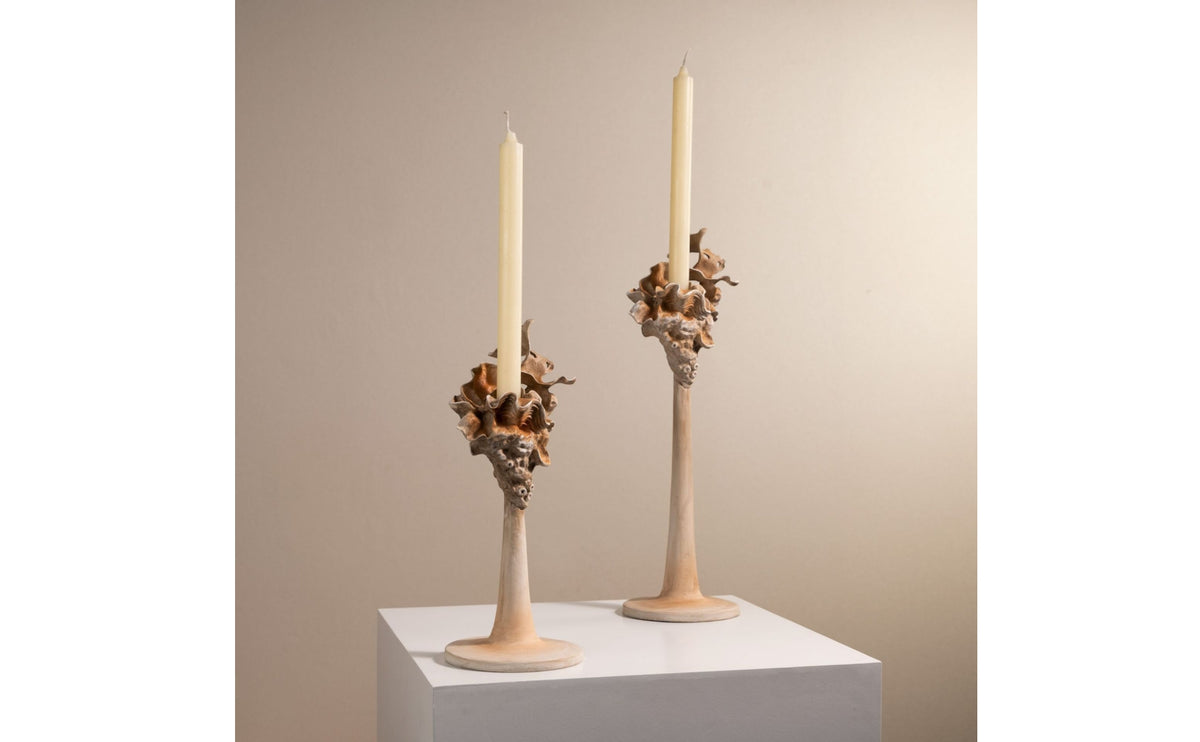 Candlestick with Round Base Shell-Pattern Candlesticks Artistic for Tea Room
