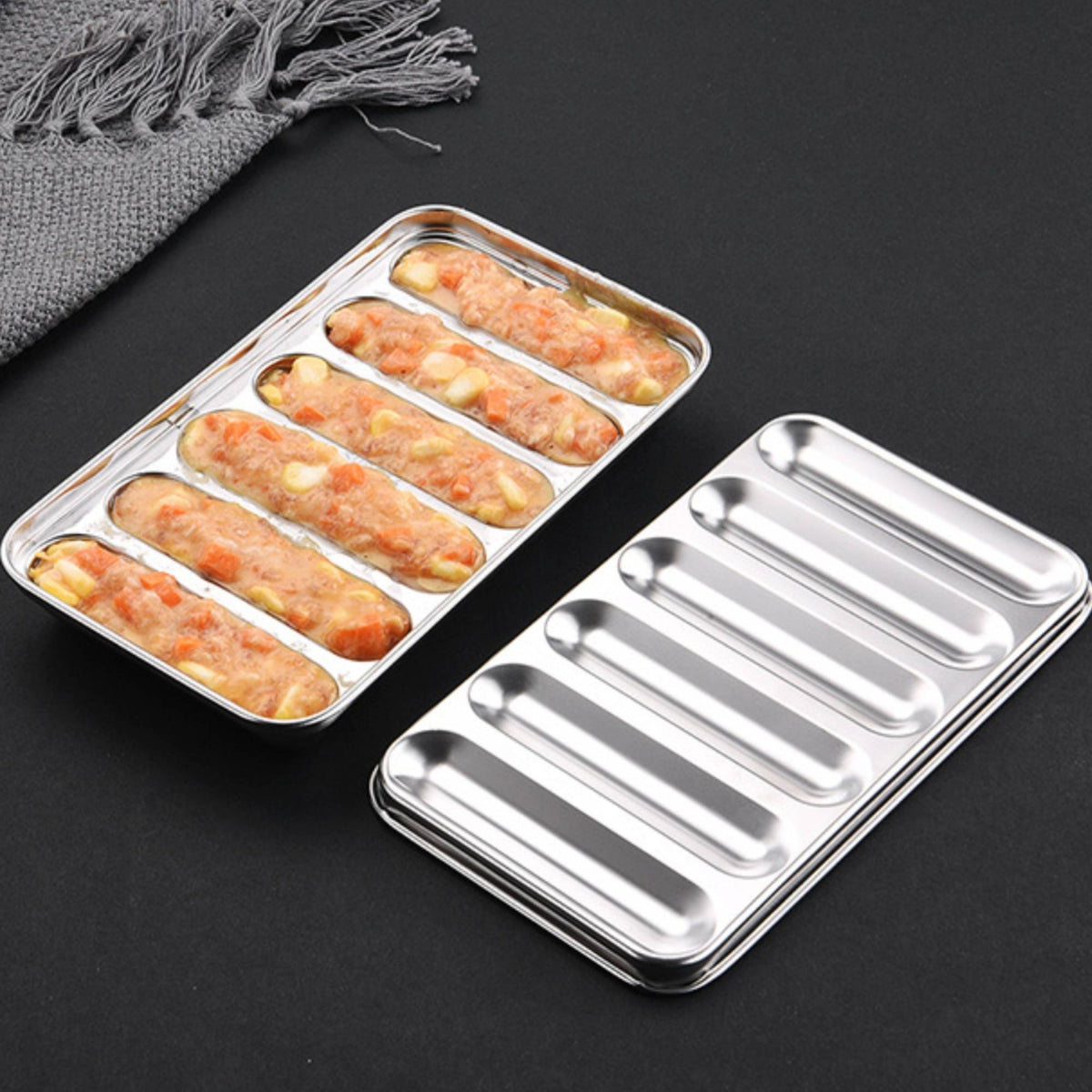 Rectangular Sausage Mold Tray Six-Channel Stainless Steel Sausage Mold Rounded Corners Kitchen Tool Silver Silver-Toned