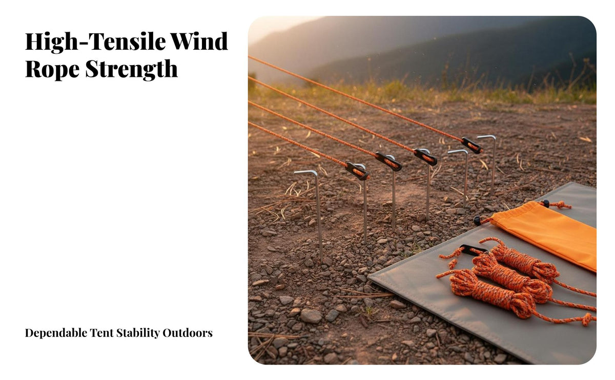 Windproof Tent Stake Set Rust-Proof Tent Stake and Guy Line Kit Resistant Camping Accessory Heavy Duty for Campers, Backpackers, Gardeners, Outdoors, Campsite, Mountains, Grassland