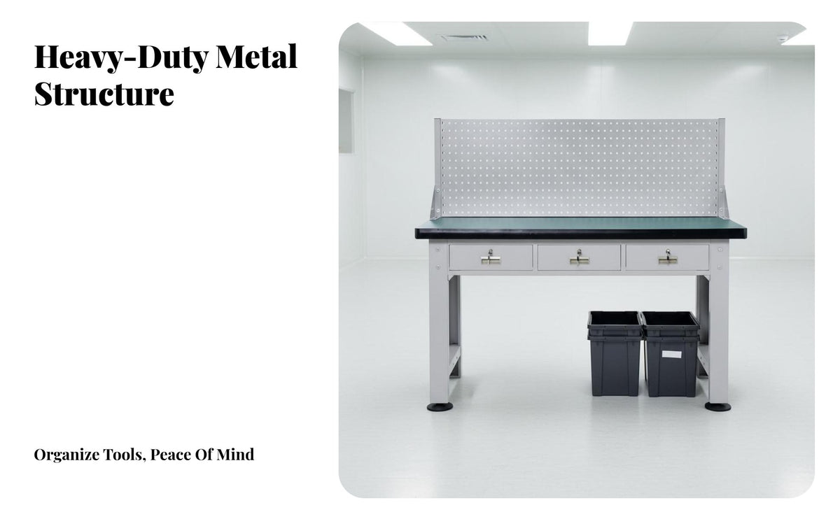 Heavy-Duty Workbench High Load Capacity Heavy Duty Workbench Sturdy Steel Frame Anti Work Station for Mechanics, Assembly Line, Basement, Shed
