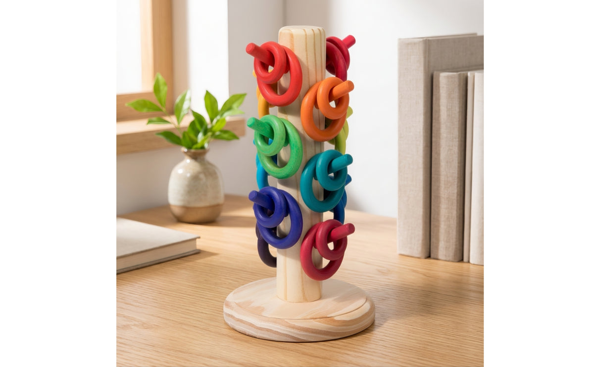 Wooden Rainbow Stacking Rings Toy for Early Education, Color Recognition and Hand-Eye Coordination