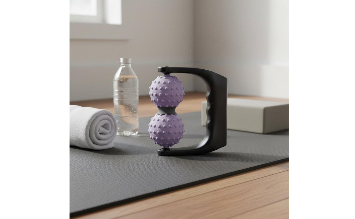 Muscle Relief Double Ball Massage Roller Deep Tissue Double Ball Massager Portable Handheld Massage Roller Ergonomic Grip for Office Workers, Athletes, Home, Gym