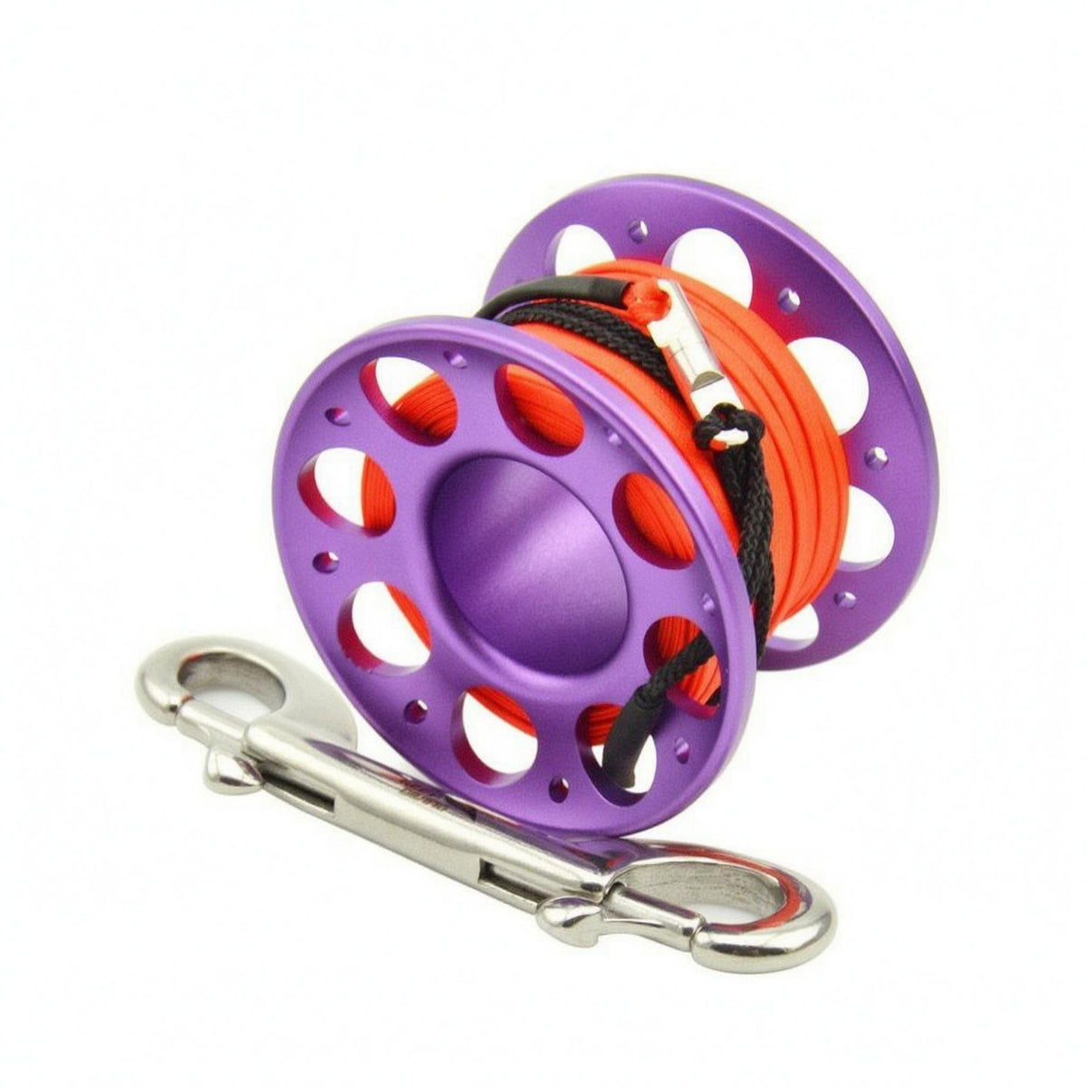 Double-Ended Snap Hook Diving Finger Spool Reel Perforated SMB Line Reel Cord Attached Aluminum Finger Spool Lightweight