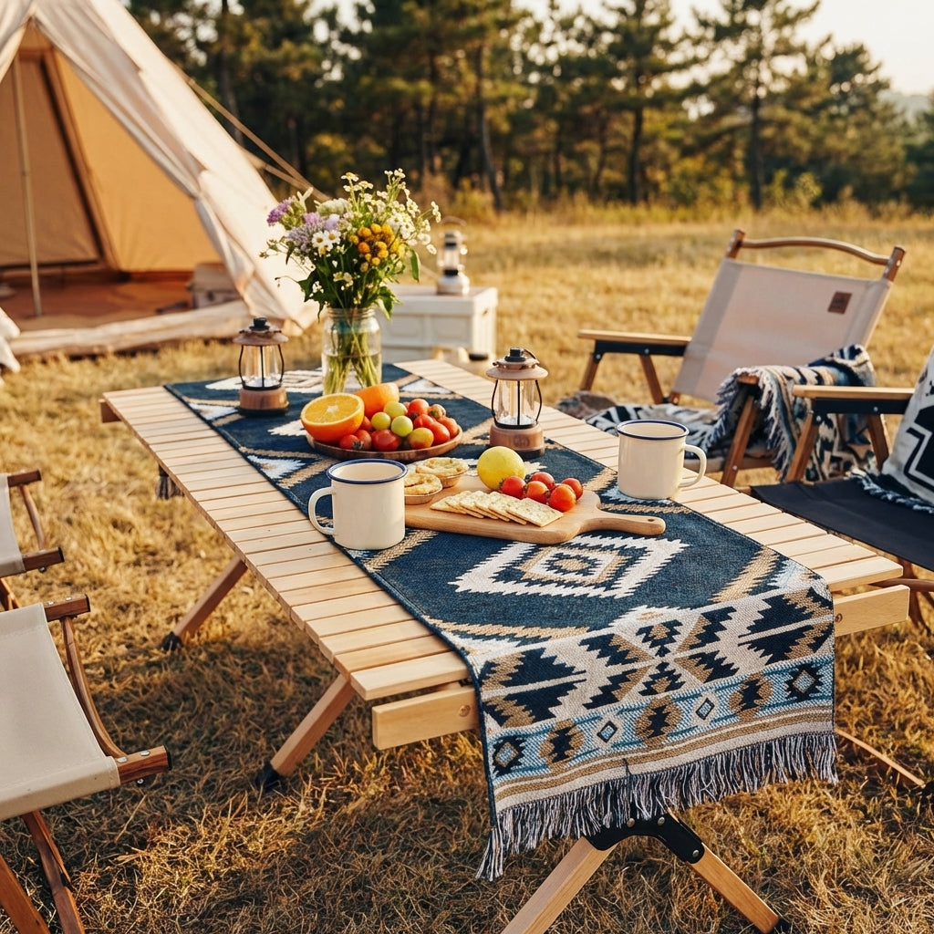 Picnic Blanket and Camping Mat for Outdoor Decor, Geometric Jacquard Camping Blanket, 160x40cm Indoor and Outdoor Beach Blanket, 1 Pack