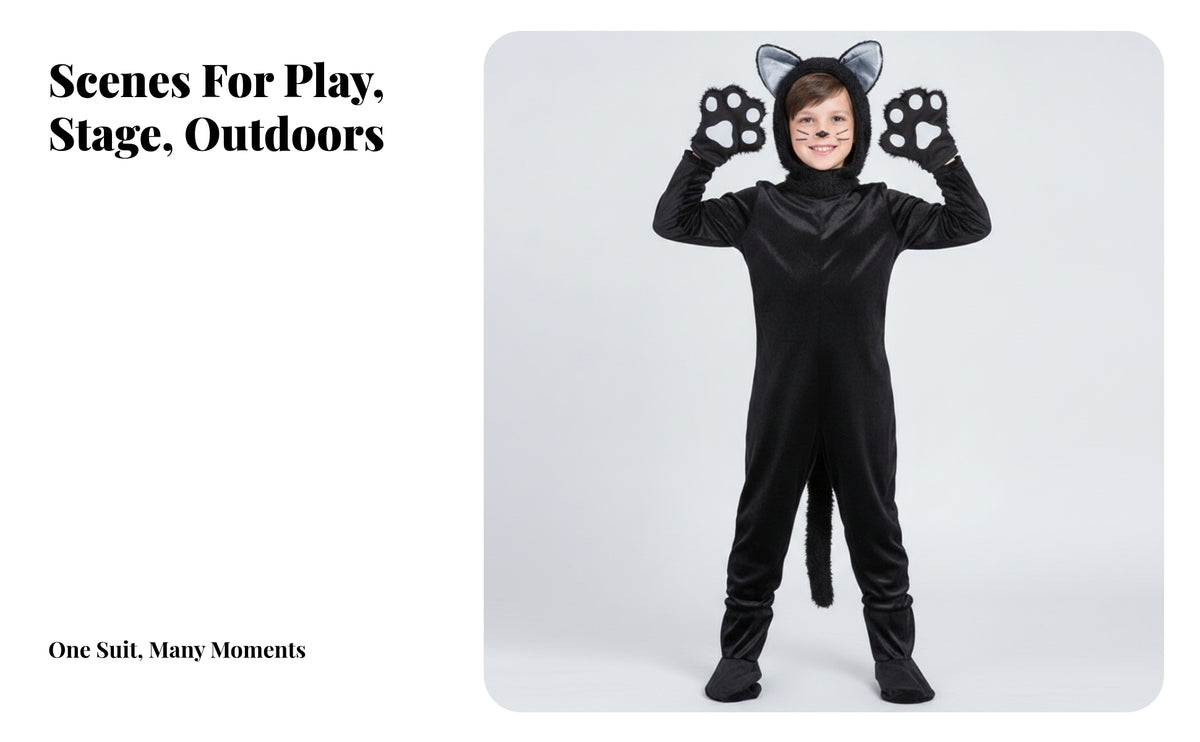 Cat Costume Schwarz Cat Costume with Tail Full-Body for Halloween, Child, Kids