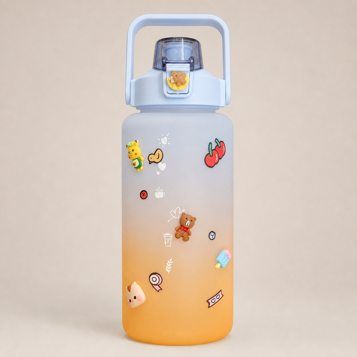 Large Capacity Sports Water Bottle with Straw and Handle, Gradient and Transparent Options, 2L
