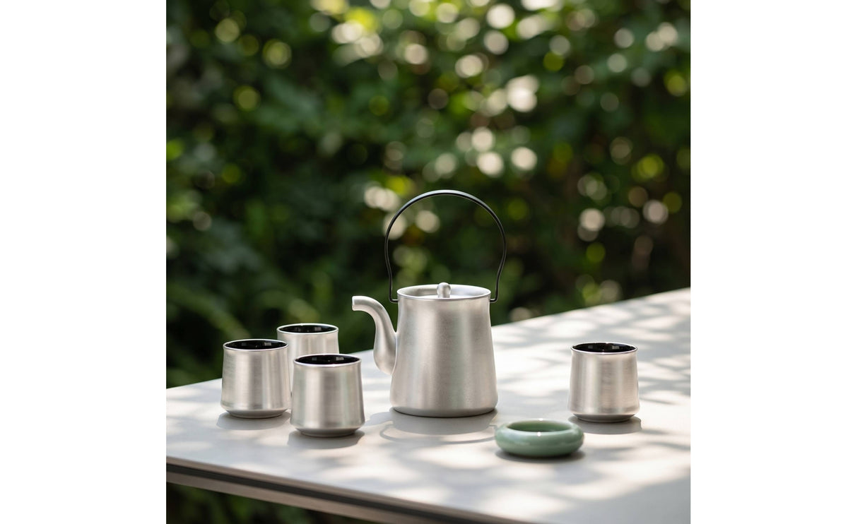 Tea Set Ornament Modern Ceramic Tea Set Brushed Silver Teapot Ornament for Tabletop