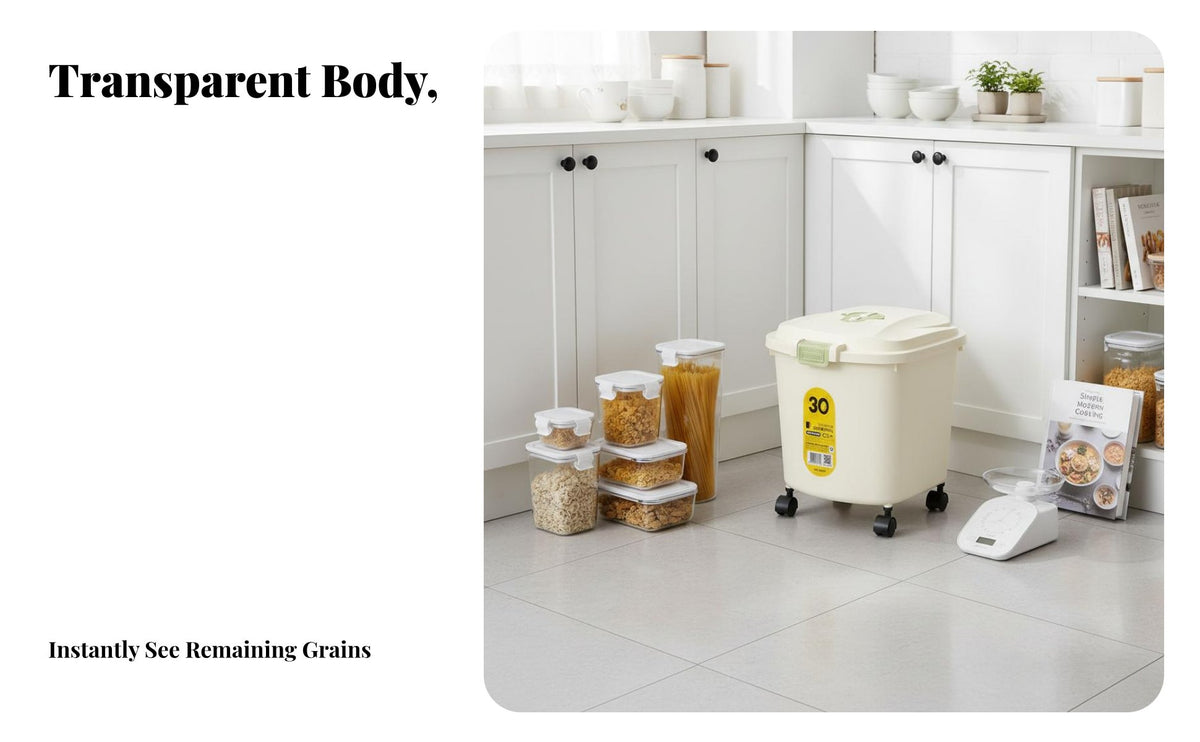 Rice Storage Container Humidity-Resistant Airtight Grain Container Transparent Window Sealed Grain Bin for Families, Kitchen