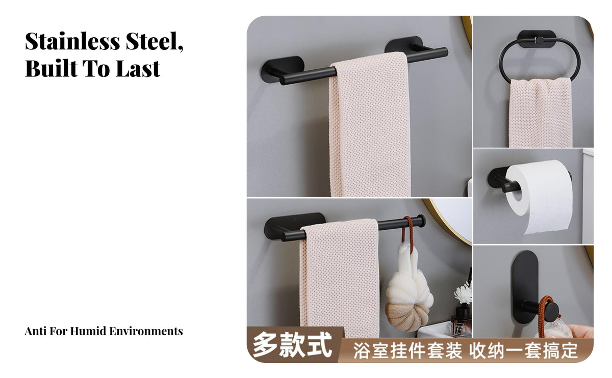 4 Pieces Stainless Steel Bathroom Hardware Set with Towel Bar Wall-Mounted Bathroom Hardware Set with Towel Towel Rods Self-Adhesive Modern for Renters, Rental Apartments, Guest Bathrooms