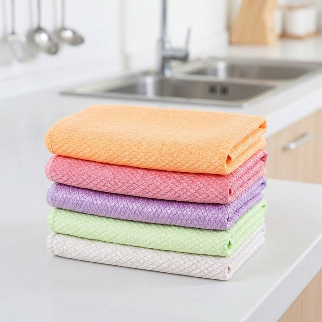 Fish Scale Microfibre Cloth, Glass and Dish Cleaning Cloths, High Absorbency Reusable Kitchen Towels