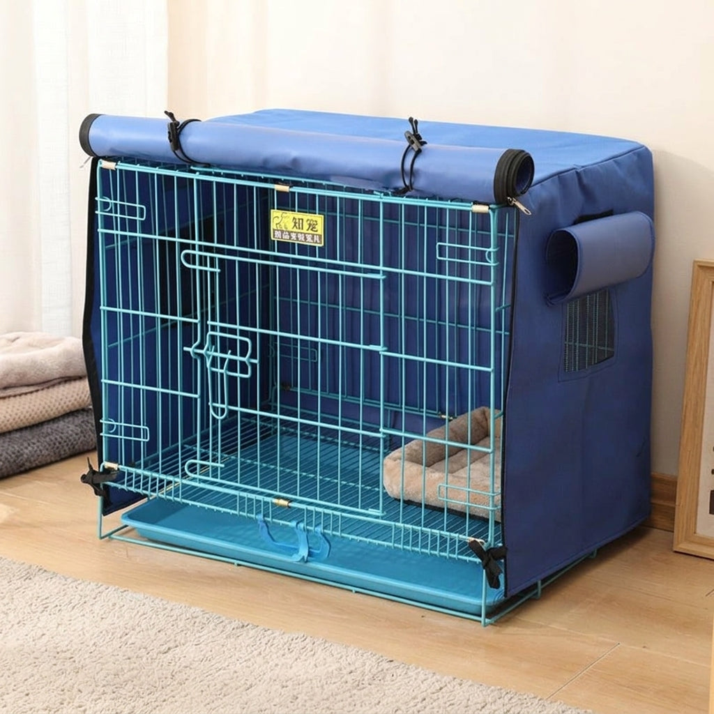 Dog Cage Cover and Cat Cage Cover, Waterproof Cage Cover with Roll-Up Door, Windproof Crate Cover for Indoor Wire Enclosures
