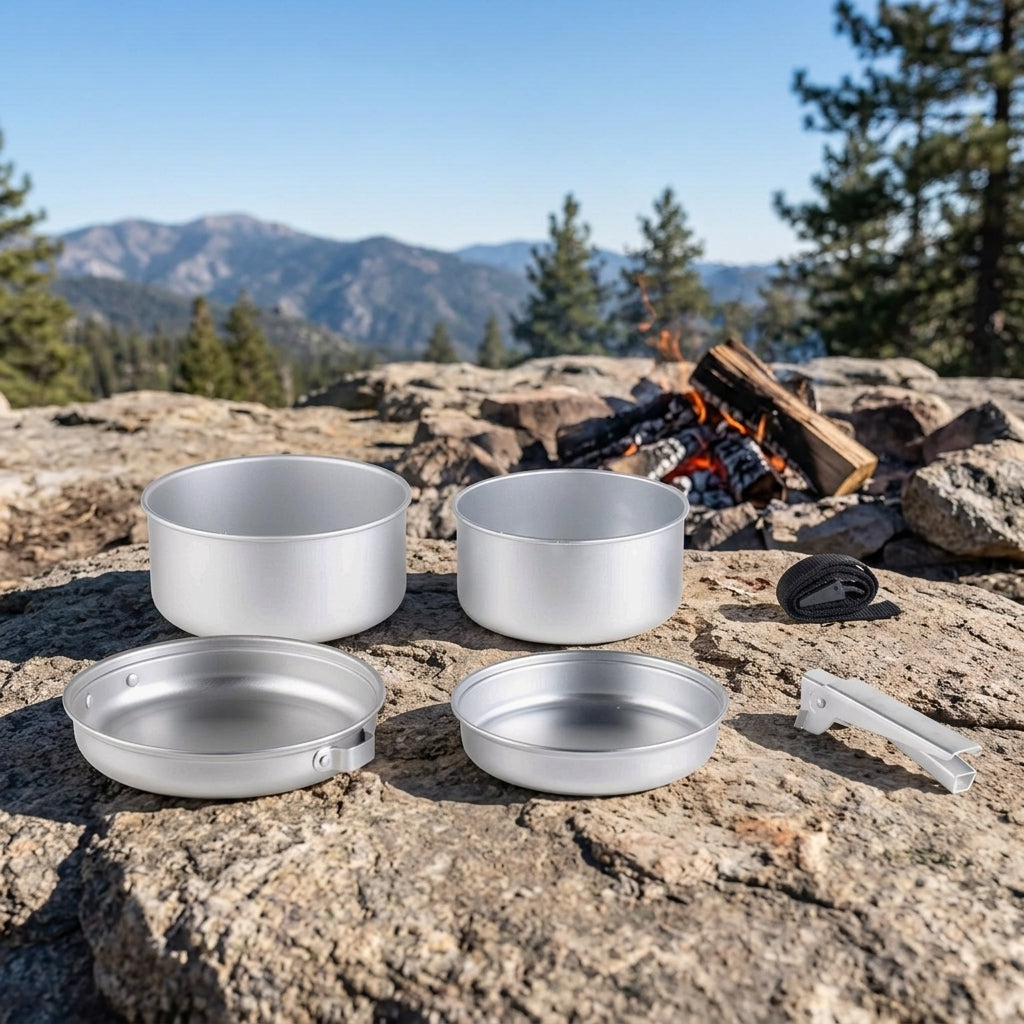 Camping Cookware, Frying Pan Set, Aluminum Alloy, Lightweight Compact, 2000W, Portable Cooking Utensils
