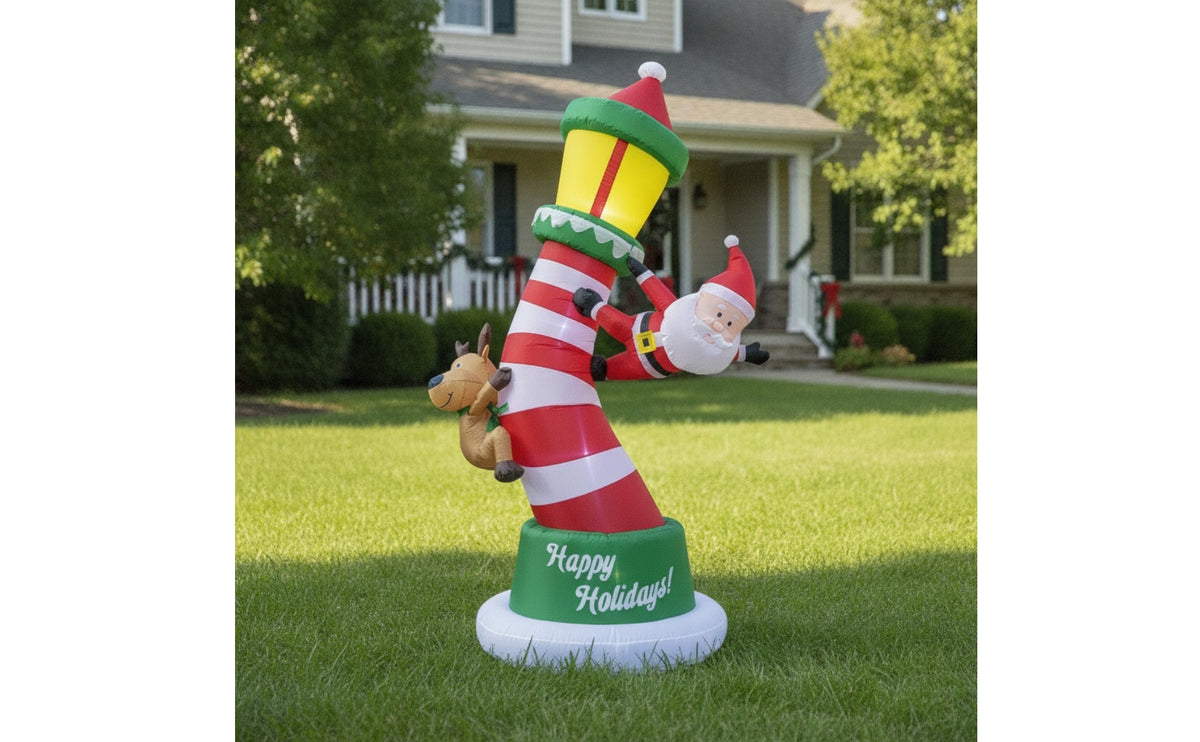 LED-Lighthouse Lighthouse with Santa and Reindeer Holiday Christmas Inflatable Lighthouse Giant Christmas Inflatable Festive for Garden