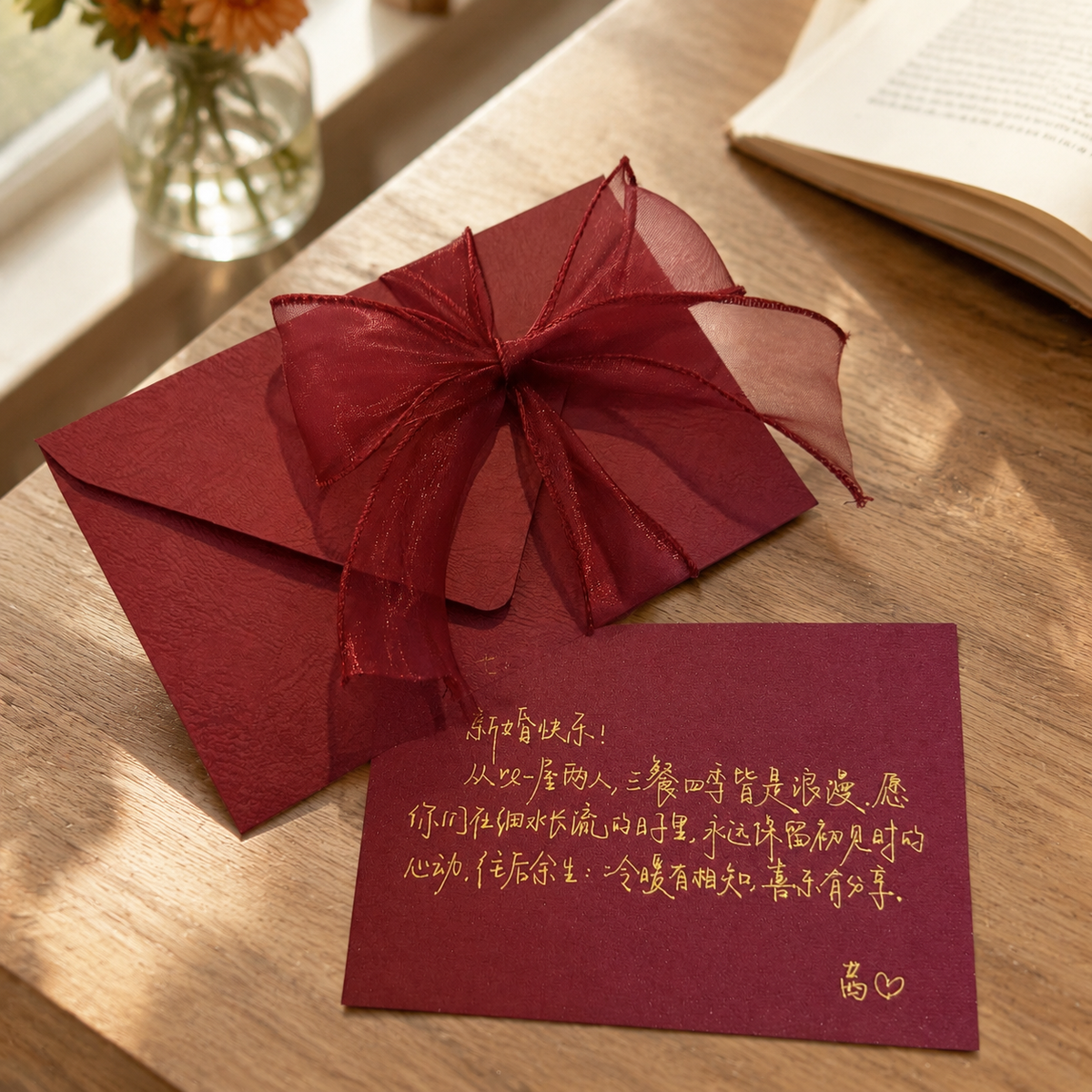 Burgundy Bow-Tie Envelope Set with Cream Yellow Envelopes for Birthday, Love Letter, Confession, Postcard