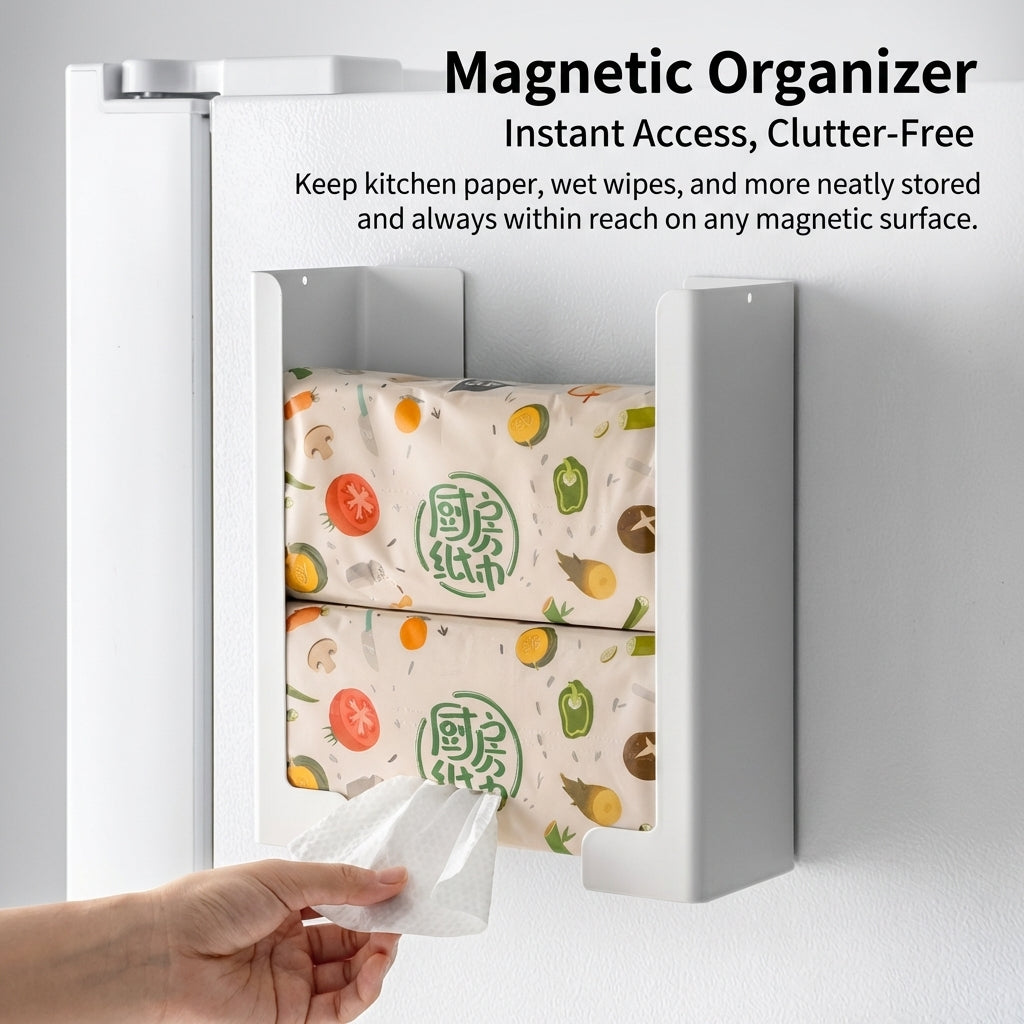 Bedroom Wall-Mounted Paper Towel Dispenser for Kitchen, Iron Rectangular Tissue Box Holder with Fridge Mount