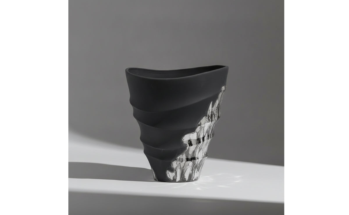 Vase with Spiral Grooves Matte Sculptural Vase Textured Vessel for Living Room, Tabletop, Entryway