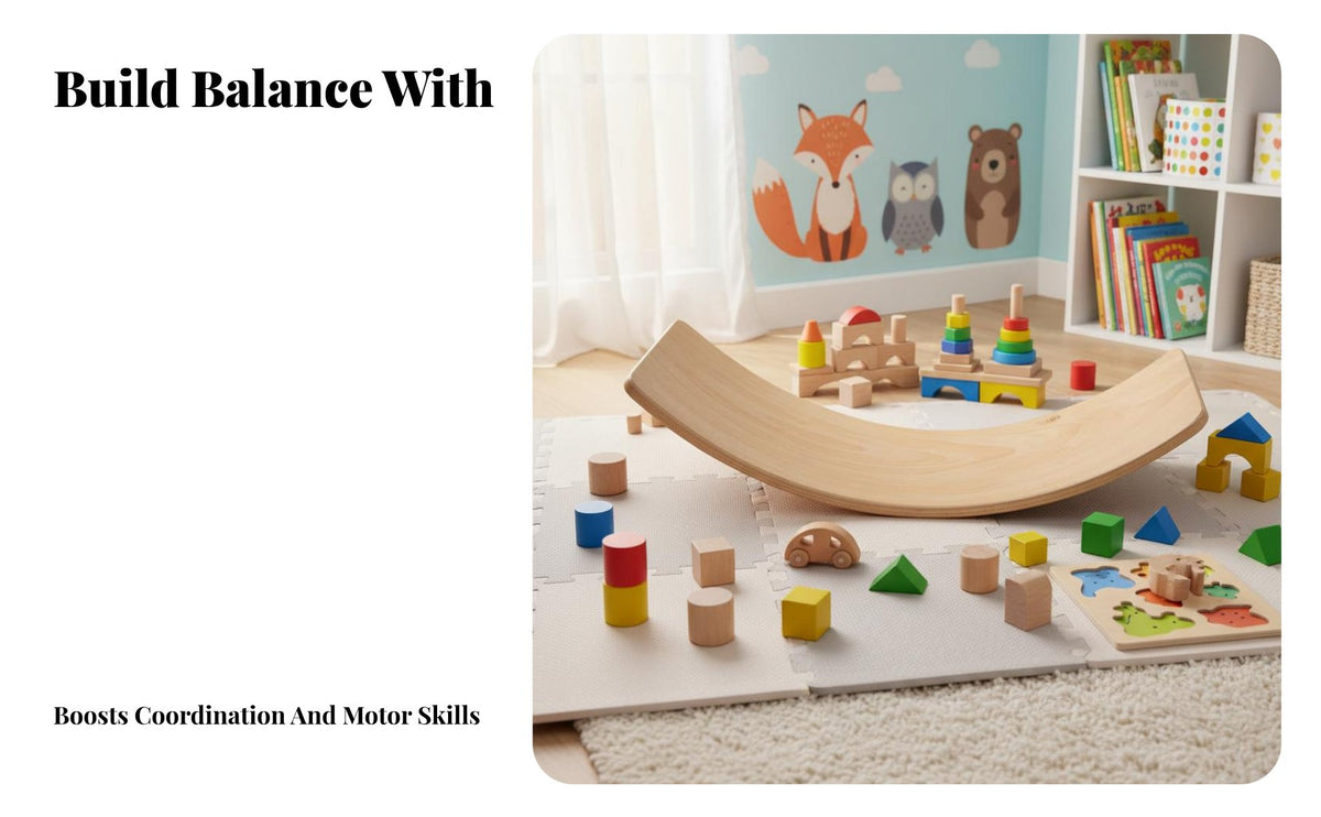 Sensory Training Wooden Balance Board Multifunctional Curved Mindful Stretching Board Unrestricted-Ended Play Natural Wood Balance Toy Versatile Use for Toddlers, Adults, Playroom