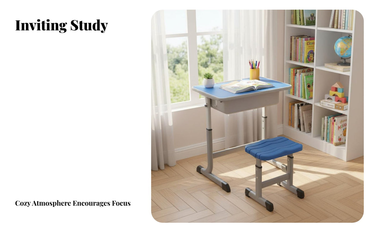 Thickened Material Height Adjustable Student Desk and Chair Strong Load-Bearing Classroom Writing Desk and Chair Set Safe & Long-Lasting children's Writing Table with Storage Rounded Corners for Students, Teenagers, Tutoring Center, Homework, Bedroom
