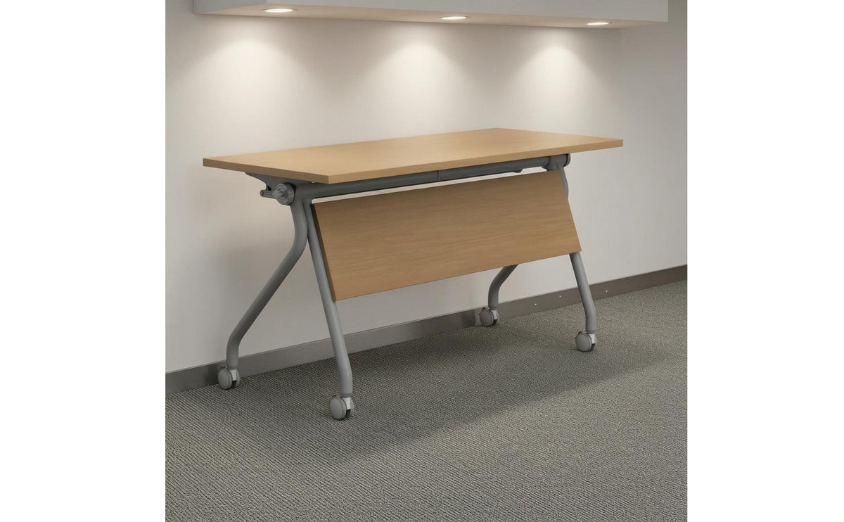 Swivel Casters Mobile Meeting Table Wood-Grain Folding Conference Table Front Panel Office Furniture Rectangular for Offices