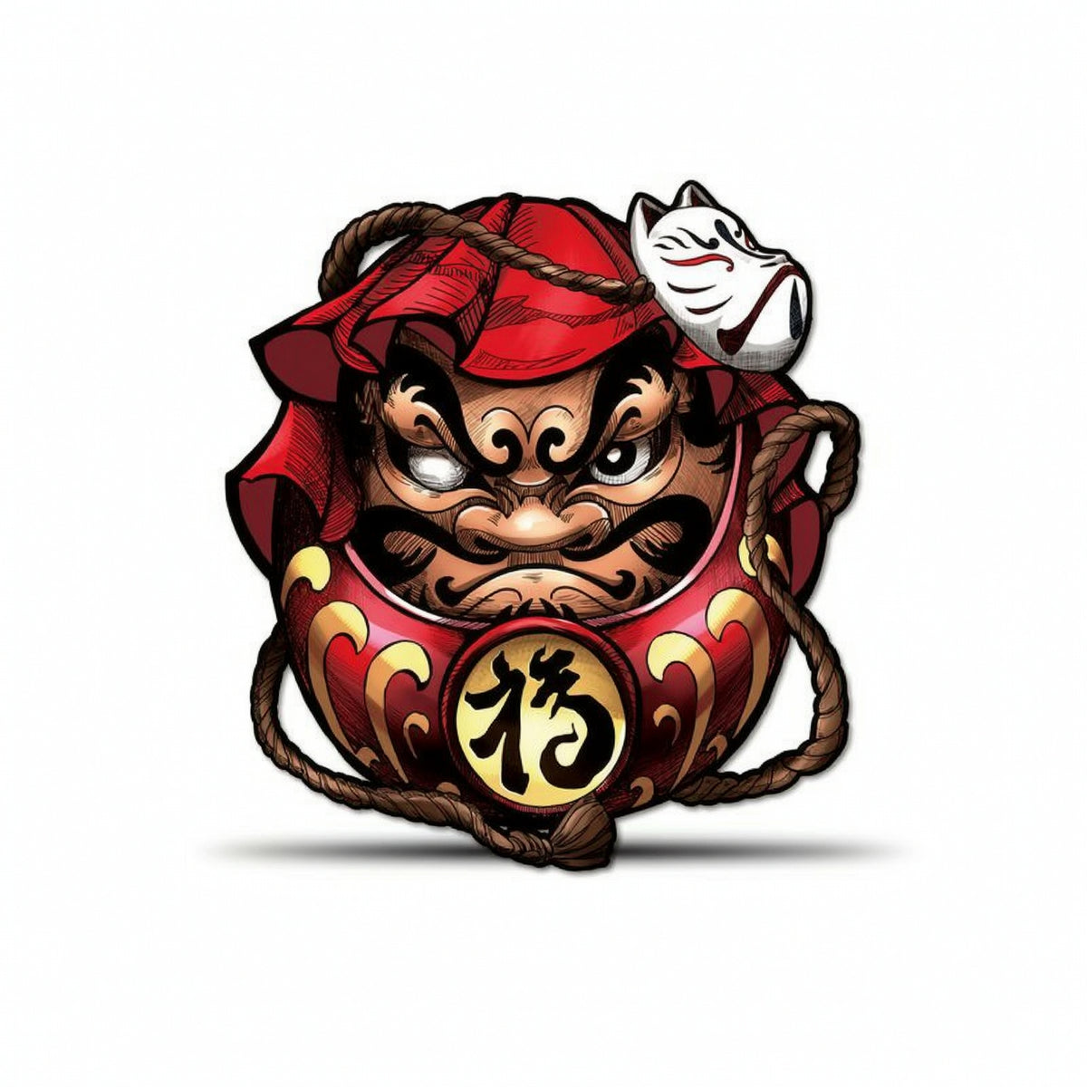 Traditional Daruma Decal with Chinese Character Self-Adhesive Daruma Decal Waterproof Cartoon Sticker Graphic for Notebooks