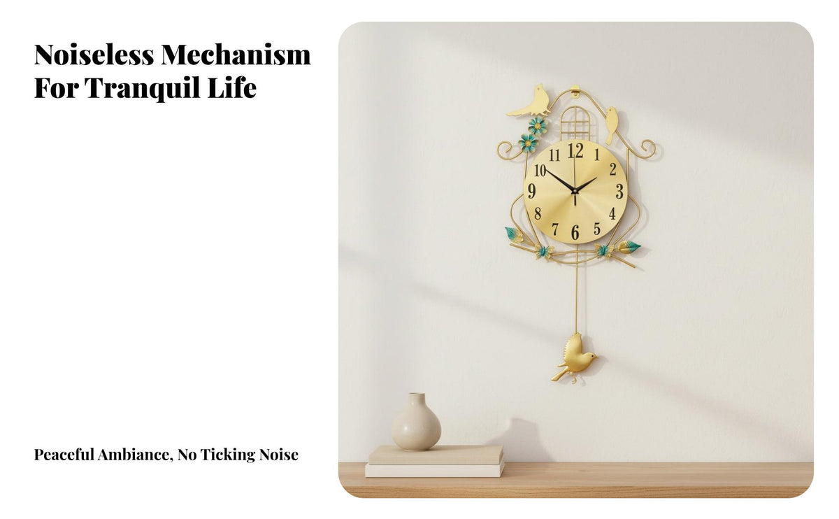 Swinging Birds Wall Clock Quiet Decorative Clock Home Decor for Living Room, Bedroom, Entryway