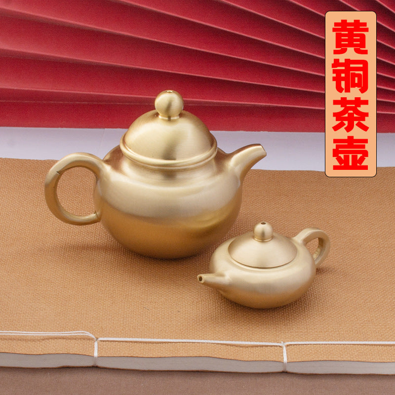 Creative Solid Brass Teapot Ornament for Office and Home Decor