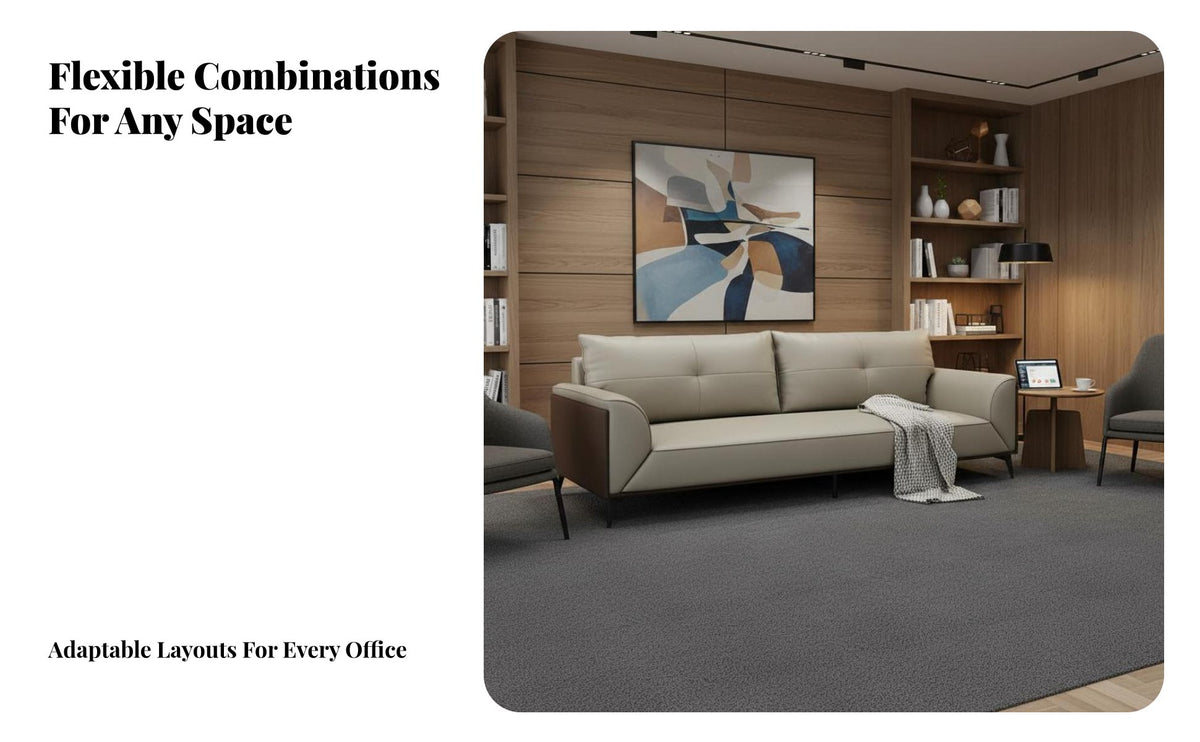 Authentic Leather Box-Frame Sofa Modern Design business-grade Furnishing Minimalist & aesthetics Office Seating Soft Upholstery for managements, Business Owners, Apartment Dwellers, Reception Area, management office, Lobby