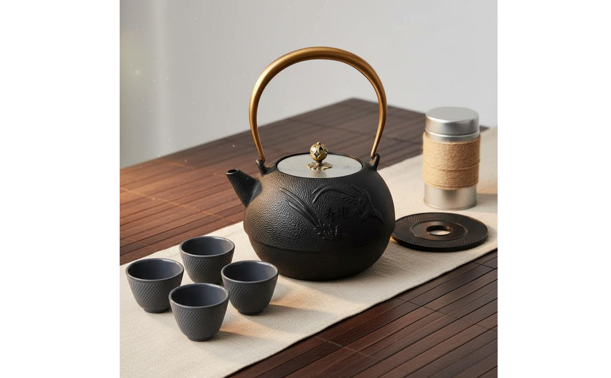 Cast Iron Teapot Uncoated Japanese Traditional Iron Teapot Multi-Cooktop Compatible Loose Leaf Tea Pot for Outdoor, Camping