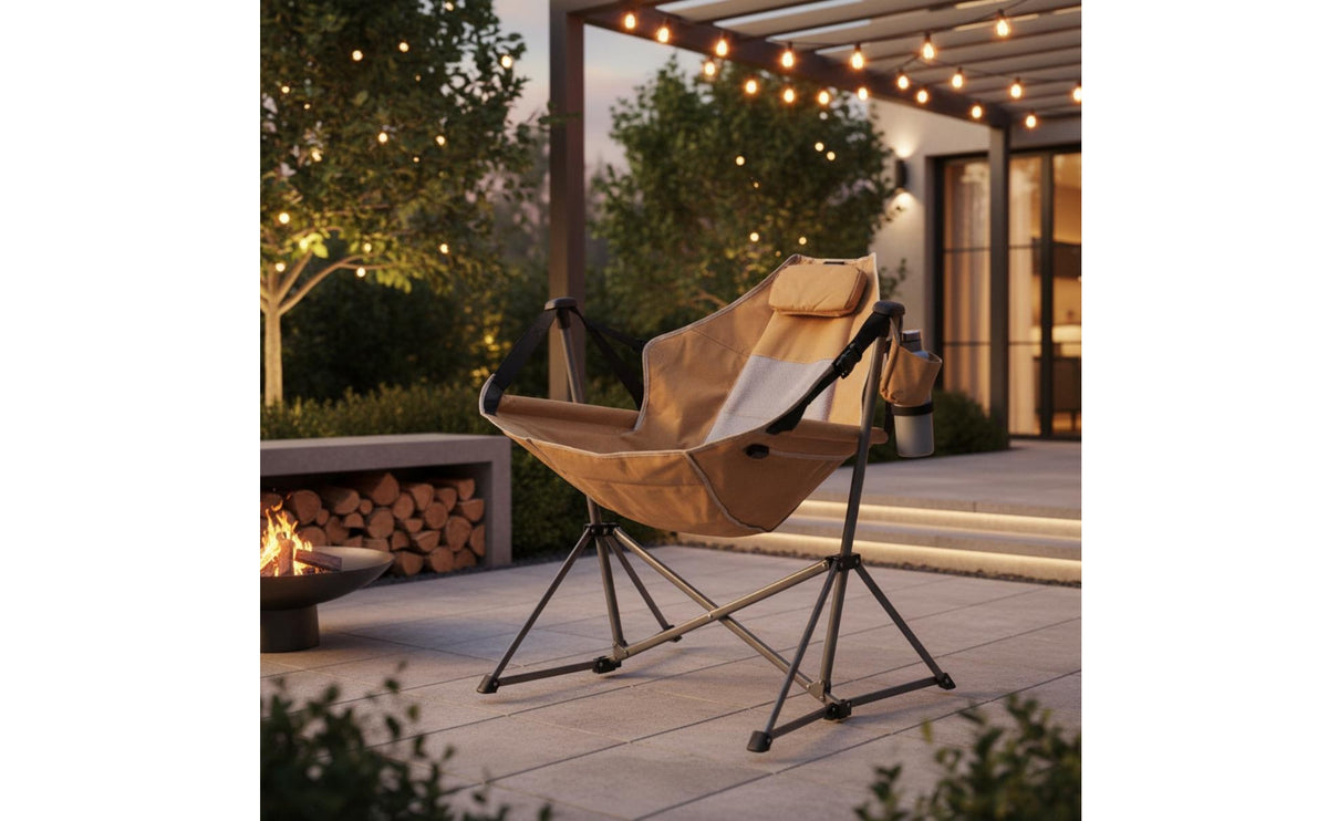 Lightweight Foldable Rocking Chair Breathable Folding Rocking Chair Heavy-Duty Frame Outdoor Seating Footrest for Patio