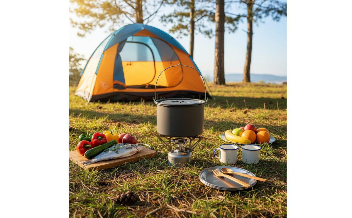 15L Hanging Pot with Steamer Basket for Outdoor Cooking