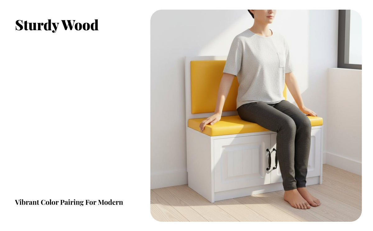 Space Saving Window Seat Storage Cabinet Sturdy Wooden Frame Storage Bench with Backrest Comfortable Cushion Upholstered Dining Bench Long-Lasting for Apartment Dwellers, Cafe Owners, Homeowners, Restaurant, Living Room, Bedroom, Entryway