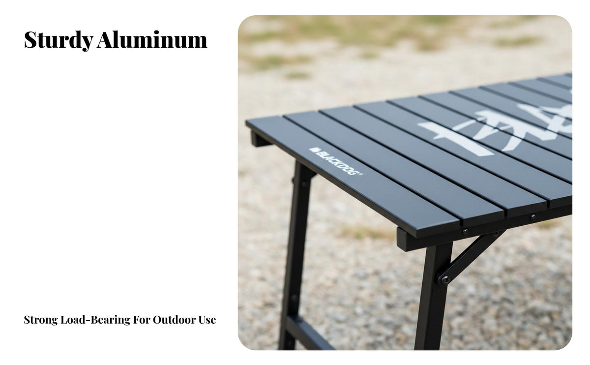 Slatted coilable Table Foldable Design Camping Gear Black Finish Collapsible Surface for outdoor mealkers, Tailgaters, outdoor meals, Beach outings, Backyard