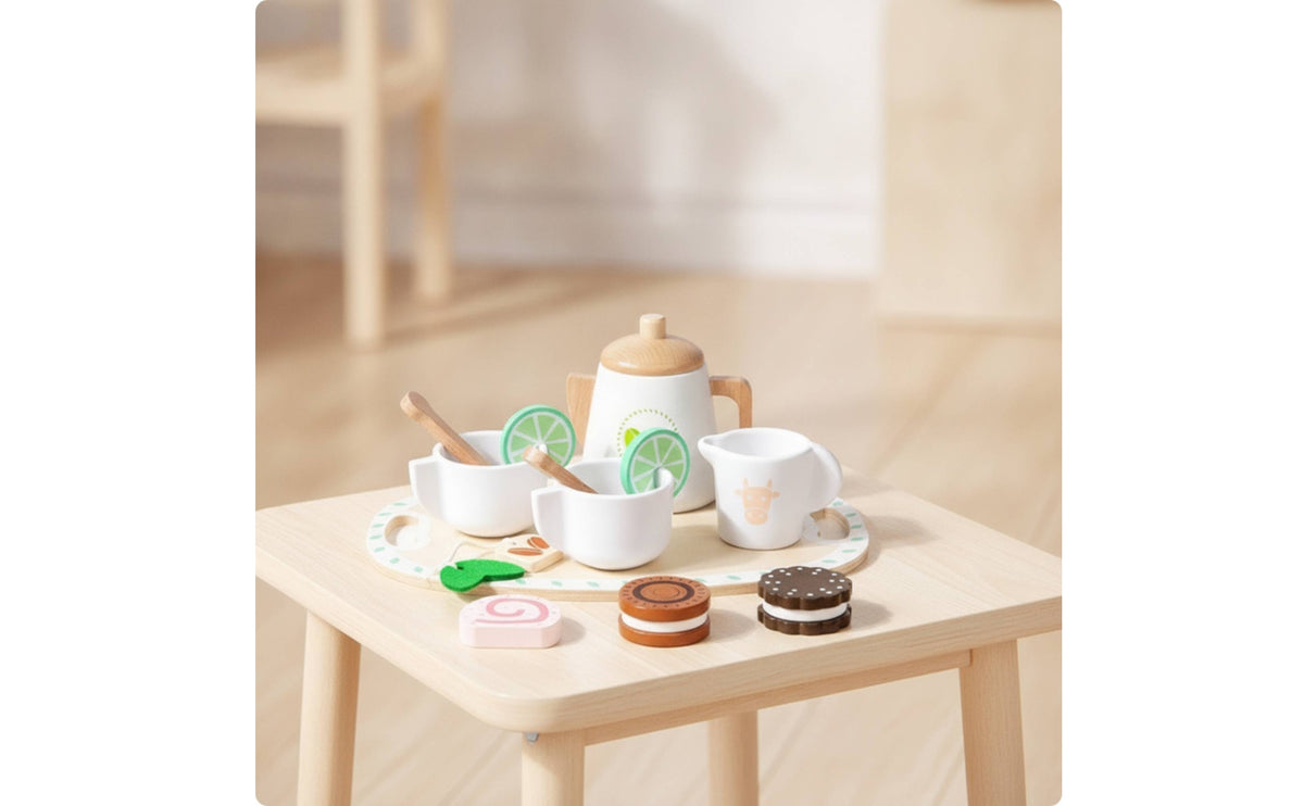 Wooden Tea Party Toy Creative Wooden Tea Set Tabletop for Daycare