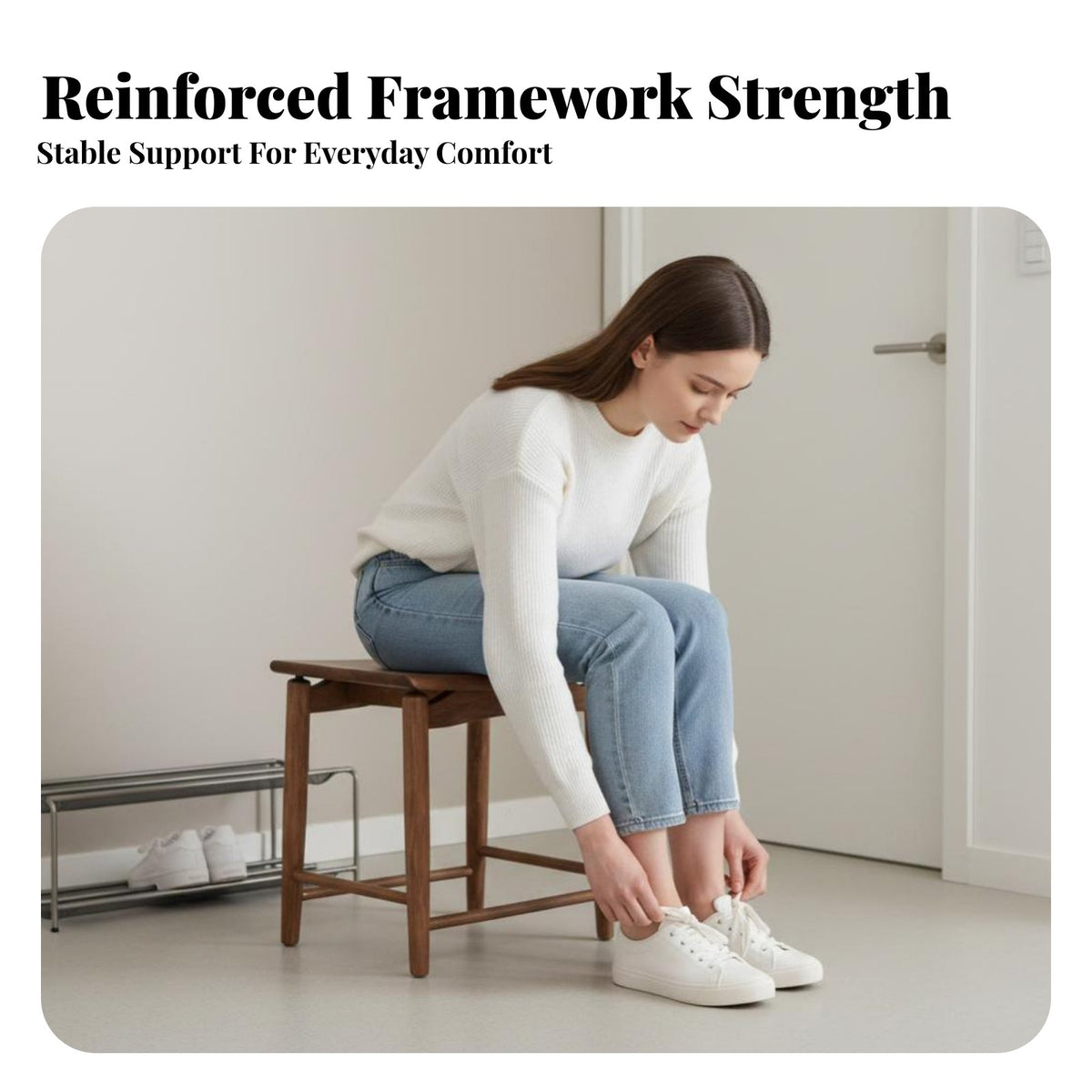 Solid Wood Construction Mortise and Tenon Stool Long-Lasting Wooden Seat Minimalist Design Household Furniture Sturdy Support for Adults, Homeowners, Students, Dining Room, Entryway, Bedroom, Kitchen