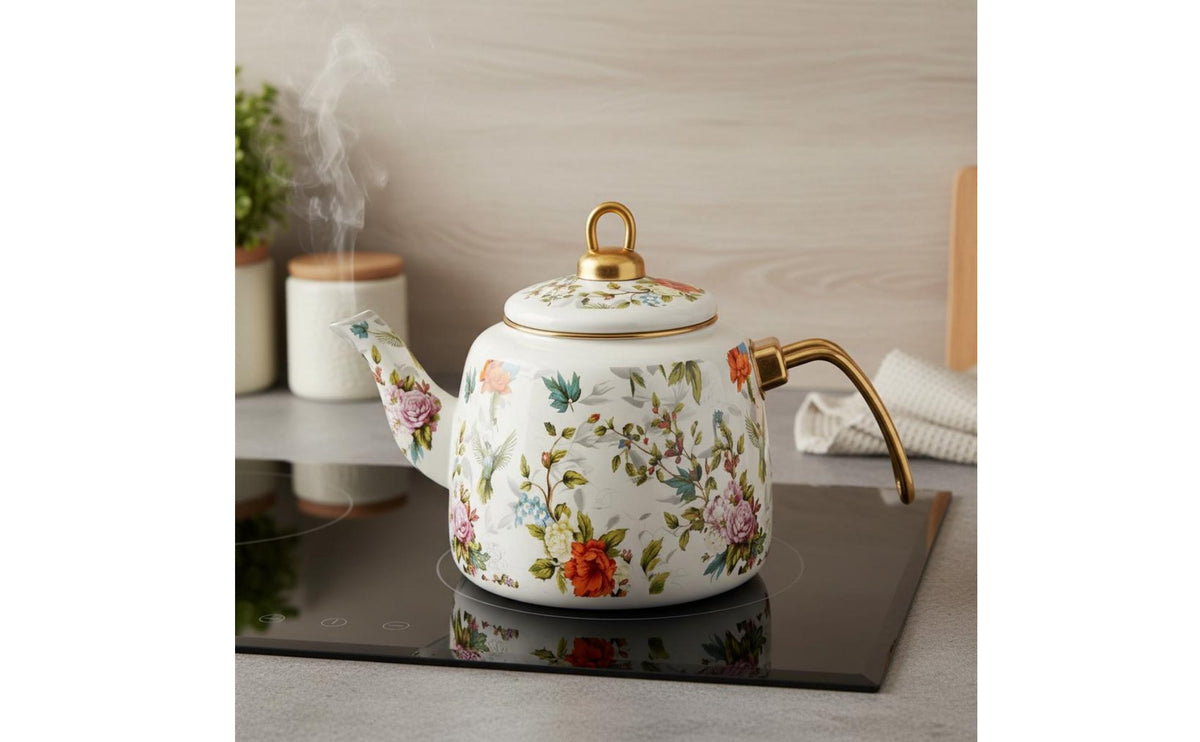 2 Pieces Retro Tea Kettle Floral Enamel Kettle Healthy