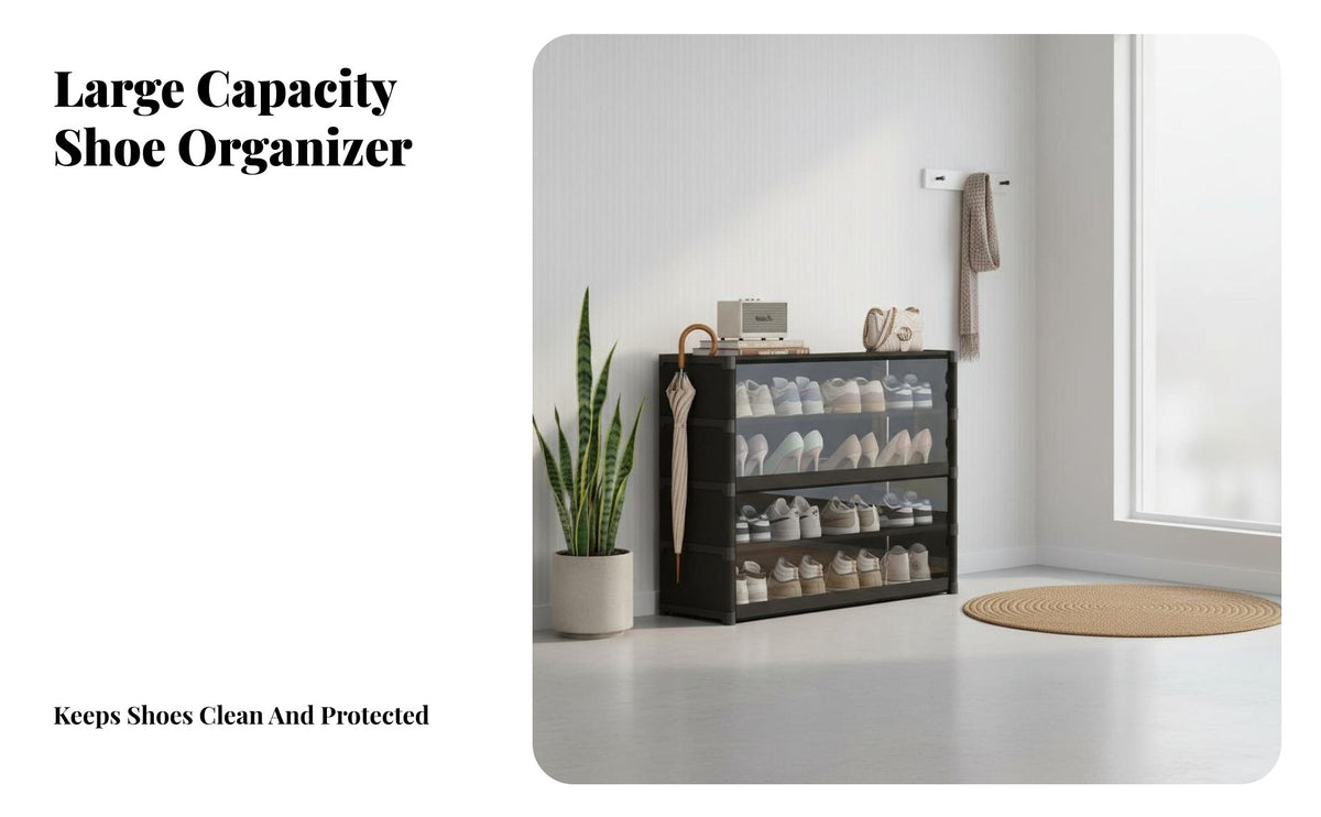 Large Capacity Dustproof Shoe Cabinet Space Saving Entryway Shoe Storage Easy Assembly Storage Cabinet with Transparent Doors Removable Shelves for Sneaker Collectors, Families, Students, Hallway, Closet, Bedroom, Garage