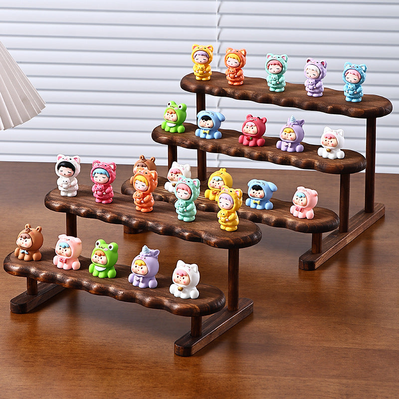 Walnut Wood Figure Display Stand with Staircase Design