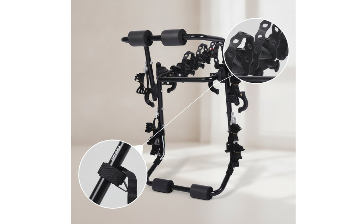 Universal Fit Trunk Bike Rack Stable Trunk-Mounted Two-Wheeler Rack Sturdy 3-Bike Carrier for Sedans