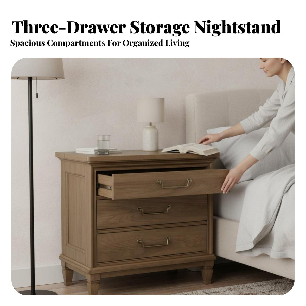 Oak Color Farmhouse Storage Nightstand Antique Finish 1-Drawer End Table with Door Vintage design Bedside Cabinet adaptable Use for Interior Design aficionados, Homeowners, Adults, Bedroom, Guest Room, Small Spaces, Entryway