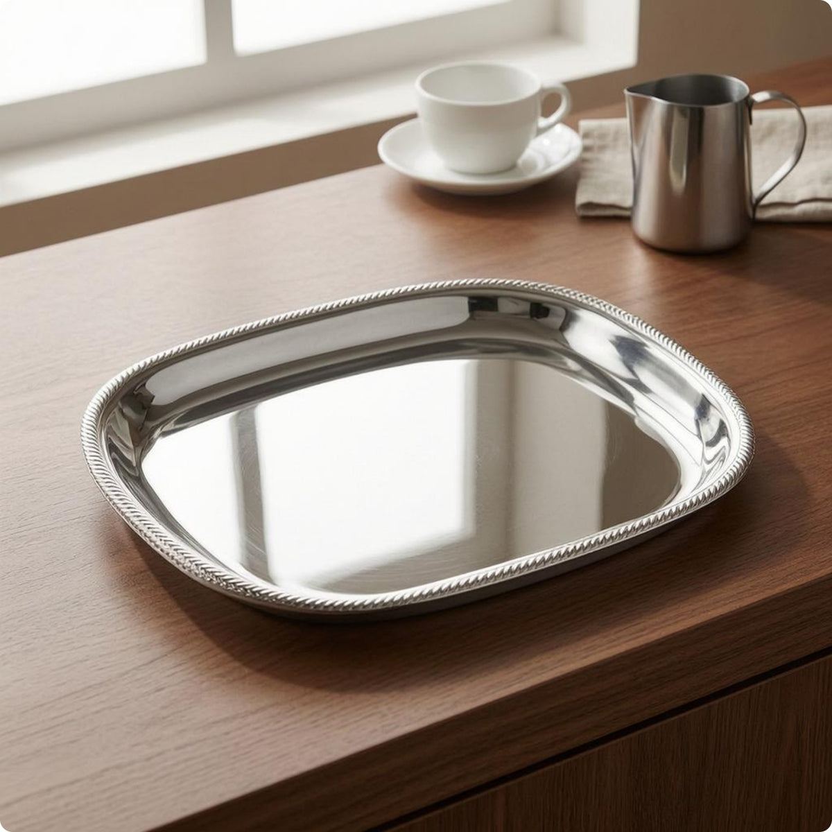 Silver Serving Tray Mirrored Silver Serving Platter Shallow Tableware