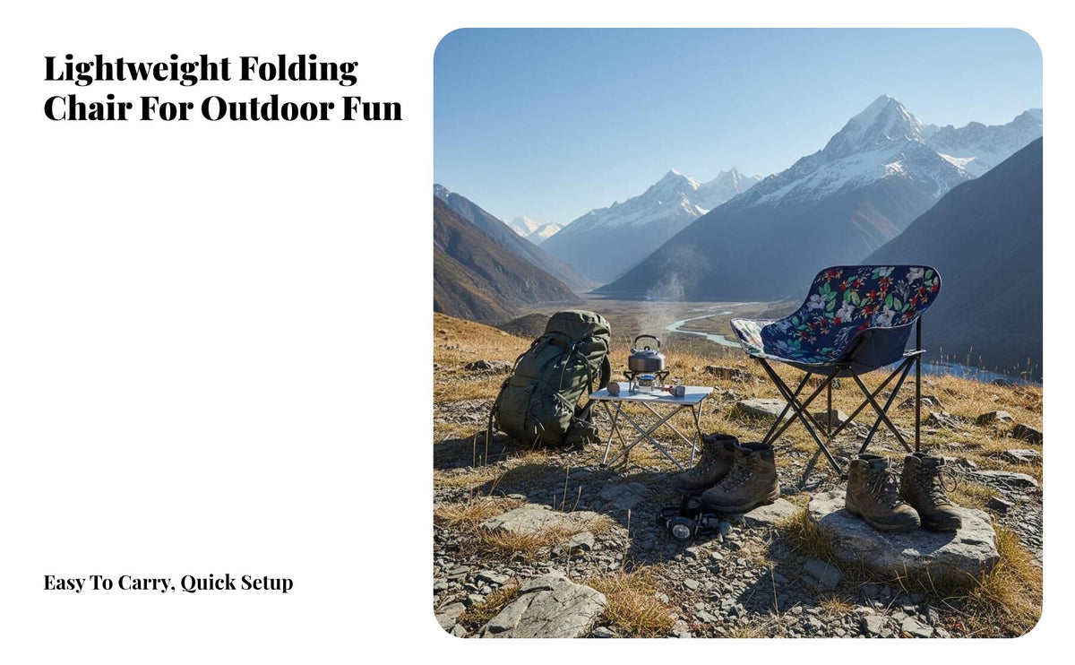 Foldable Design Chinese Floral Print Camp Chair Lightweight space-saving journey Chair Includes Carrying Bag Moon Seat multipurpose Usage for Picnickers, journeyers, Camping, Picnics, Backyard, Backpacking